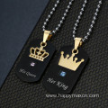 Valentines Stainless Steel Gold Crown Couple Necklace